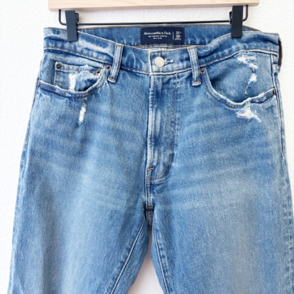 Abercrombie and Fitch vintage stretch 90's slim distressed jeans size 31 - Picture 2 of 10